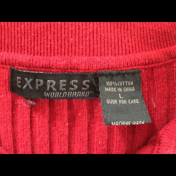 EXPRESS Red Ribbed Cotton Button down Top Large - Picture 3 of 5